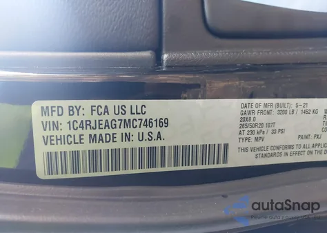 2021 Jeep Grand Cherokee Freedom 4X2 z USA, uszkodzony, nr VIN 1C4RJEAG7MC746169